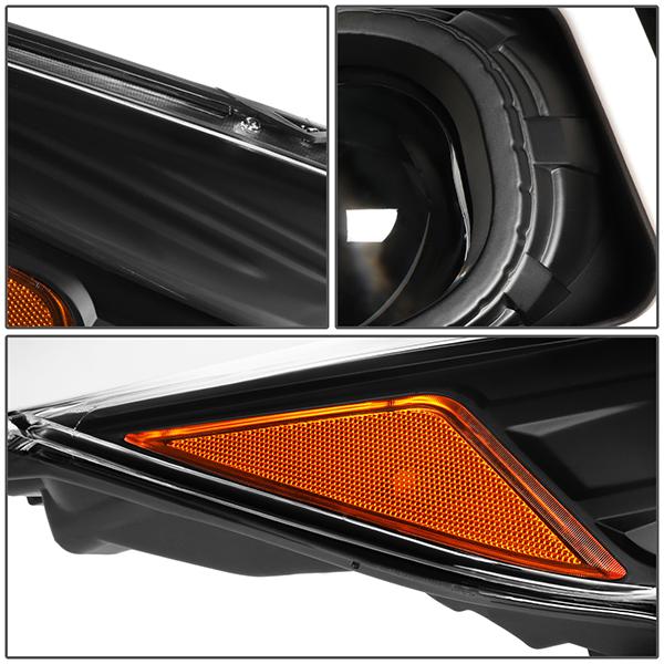 13-16 Ford Escape Headlights - LED DRL - Front Bumper - Clear Lens - Amber Corner - Projector - Pair - HL-3D-FESC13-BK-AM - 6