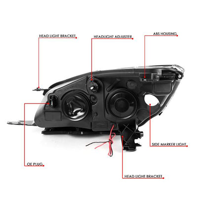 13-16 Ford Escape Headlights - LED DRL - Front Bumper - Clear Lens - Amber Corner - Projector - Pair - HL-3D-FESC13-BK-AM - 8