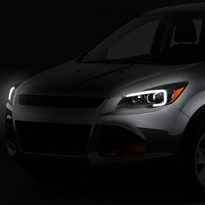13-16 Ford Escape Headlights - LED DRL - Front Bumper - Clear Lens - Amber Corner - Projector - Pair - HL-3D-FESC13-BK-AM - 10