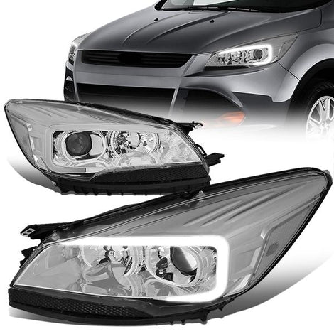 13-16 Ford Escape Headlights - LED DRL - Front Bumper - Clear Lens - Clear Corner - Projector - Pair - HL-3D-FESC13-CH-CL1 - 1