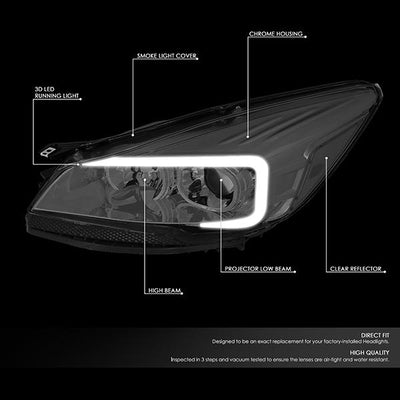 13-16 Ford Escape Headlights - LED DRL - Smoked Lens - Clear Corner - Projector - Pair - HL-3D-FESC13-SM-CL1 - 2