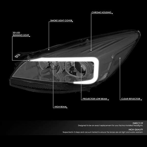 13-16 Ford Escape Headlights - LED DRL - Smoked Lens - Clear Corner - Projector - Pair - HL-3D-FESC13-SM-CL1 - 2