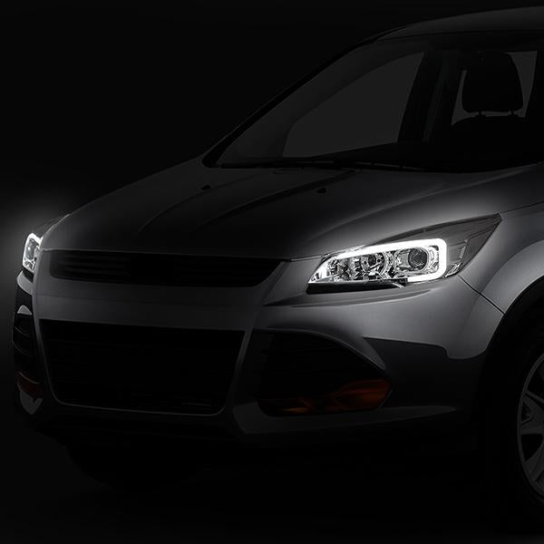 PM Performotor Smoked Lens Headlights For 2013-2016 Ford Escape – Halogen – Clear Corner – Chrome Housing