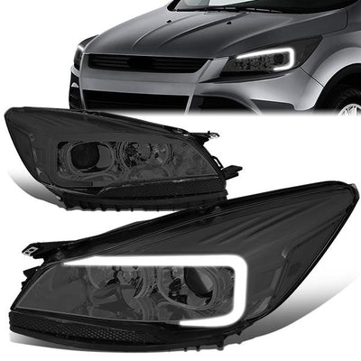 13-16 Ford Escape Headlights - LED DRL - Smoked Lens - Clear Corner - Projector - Pair - HL-3D-FESC13-SM-CL1 - 1