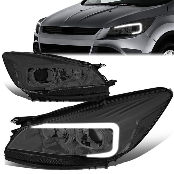 13-16 Ford Escape Headlights - LED DRL - Smoked Lens - Clear Corner - Projector - Pair - HL-3D-FESC13-SM-CL1 - 1