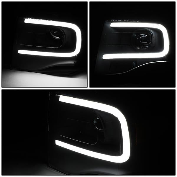 07-14 Ford Expedition Headlights - LED DRL - Front Bumper - Clear Lens - Amber Corner - Projector - Pair - HL-3D-FEXP07-BK-AM - 3