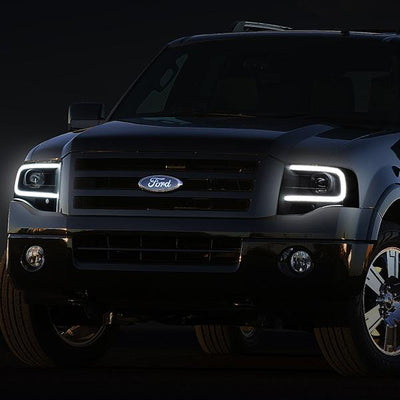 07-14 Ford Expedition Headlights - LED DRL - Front Bumper - Clear Lens - Amber Corner - Projector - Pair - HL-3D-FEXP07-BK-AM - 9