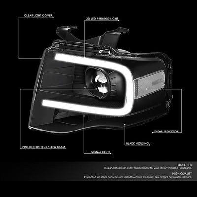 07-14 Ford Expedition Headlights - LED DRL - Front Bumper - Clear Lens - Clear Corner - Projector - Pair - HL-3D-FEXP07-BK-CL1 - 2