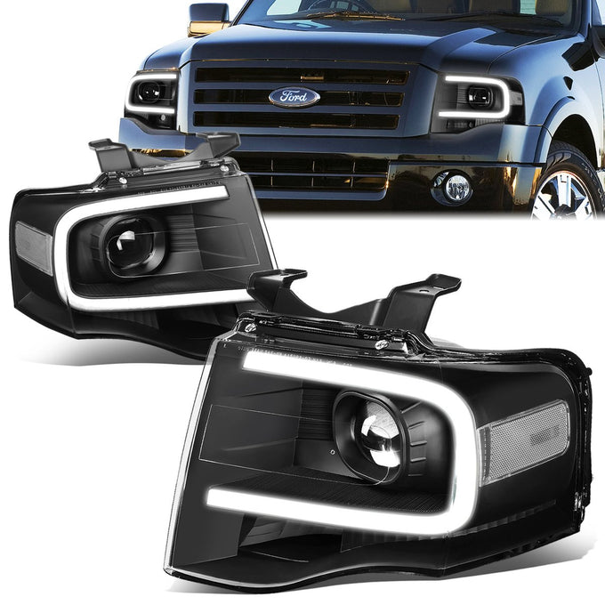 07-14 Ford Expedition Headlights - LED DRL - Front Bumper - Clear Lens - Clear Corner - Projector - Pair - HL-3D-FEXP07-BK-CL1 - 1