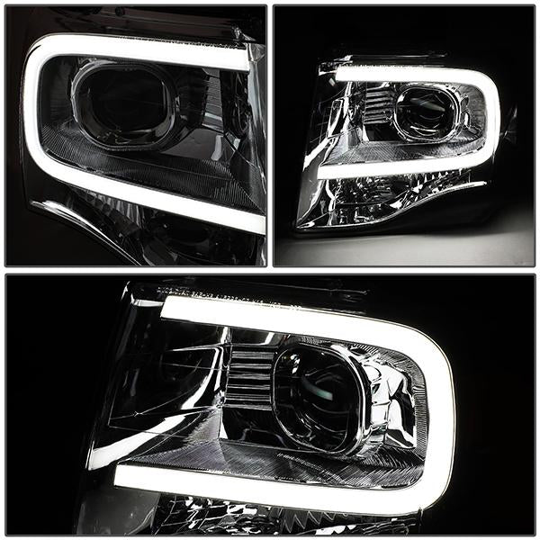 07-14 Ford Expedition Headlights - LED DRL - Front Bumper - Clear Lens - Amber Corner - Projector - Pair - HL-3D-FEXP07-CH-AM - 3