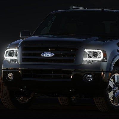 07-14 Ford Expedition Headlights - LED DRL - Front Bumper - Clear Lens - Amber Corner - Projector - Pair - HL-3D-FEXP07-CH-AM - 9