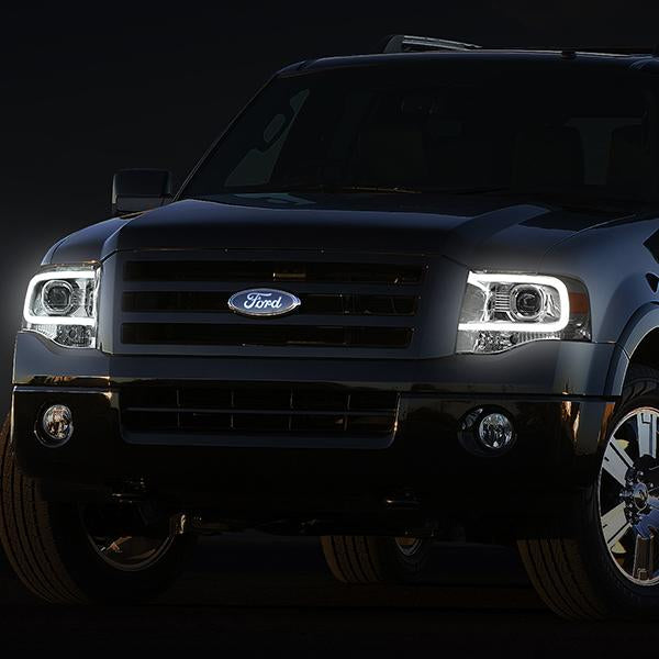 07-14 Ford Expedition Headlights - LED DRL - Front Bumper - Clear Lens - Amber Corner - Projector - Pair - HL-3D-FEXP07-CH-AM - 9