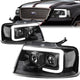 04-08 Ford F-150 Lincoln Mark LT Headlights - 3D LED Bar - Black Housing - Clear Lens - Clear Corner - Projector - Plug-n-Play - Pair