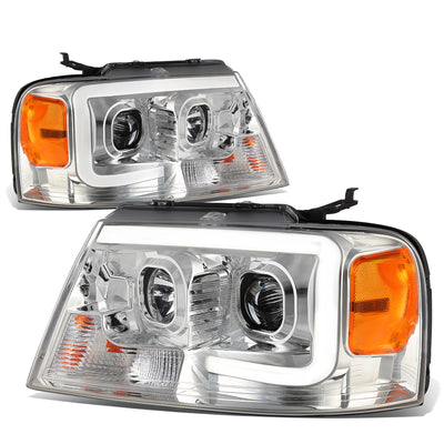 D-Motoring - Headlights - 3D LED Bar - Chrome Housing - Clear Lens - Amber Corner - Projector - Plug-n-Play - Pair - Ford F-150 / Lincoln Mark LT - 1