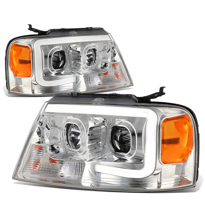 D-Motoring - Headlights - 3D LED Bar - Chrome Housing - Clear Lens - Amber Corner - Projector - Plug-n-Play - Pair - Ford F-150 / Lincoln Mark LT - 1
