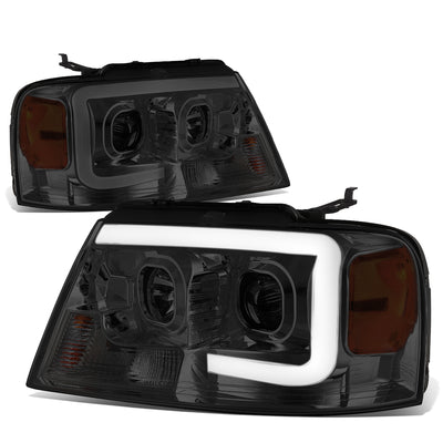 D-Motoring - Headlights - 3D LED Bar - Smoked Lens - Amber Corner - Projector - Plug-n-Play - Pair - Ford F-150 / Lincoln Mark LT - 1