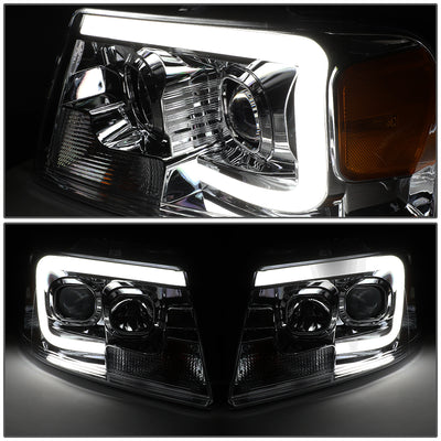 D-Motoring - Headlights - 3D LED Bar - Smoked Lens - Amber Corner - Projector - Plug-n-Play - Pair - Ford F-150 / Lincoln Mark LT - 3
