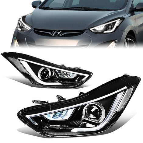 11-13 Hyundai Elantra Headlights - LED Drl - Clear Lens - Projector - Plug-n-Play - Pair