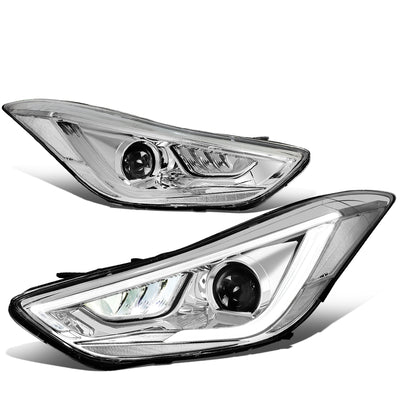 D-Motoring - Headlights - LED Drl - Clear Lens - Projector - Plug-n-Play - Pair - 11-13 Hyundai Elantra 4-Door Sedan - 1