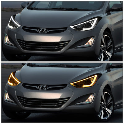 D-Motoring - Headlights - LED Drl - Clear Lens - Projector - Plug-n-Play - Pair - 11-13 Hyundai Elantra 4-Door Sedan - 7