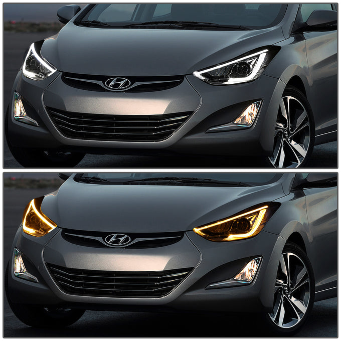 D-Motoring - Headlights - LED Drl - Clear Lens - Projector - Plug-n-Play - Pair - 11-13 Hyundai Elantra 4-Door Sedan - 7