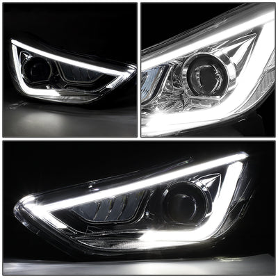 D-Motoring - Headlights - LED Drl - Clear Lens - Projector - Plug-n-Play - Pair - 11-13 Hyundai Elantra 4-Door Sedan - 3