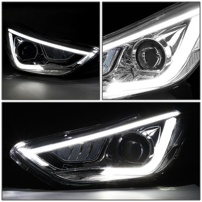 D-Motoring - Headlights - LED Drl - Clear Lens - Projector - Plug-n-Play - Pair - 11-13 Hyundai Elantra 4-Door Sedan - 3