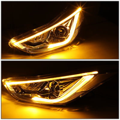 D-Motoring - Headlights - LED Drl - Clear Lens - Projector - Plug-n-Play - Pair - 11-13 Hyundai Elantra 4-Door Sedan - 4