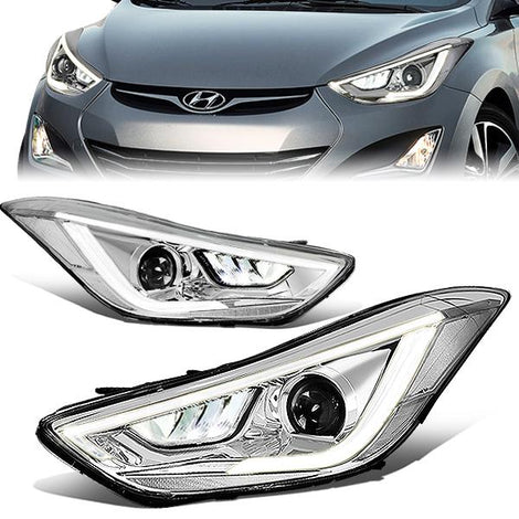 11-13 Hyundai Elantra Headlights - LED Drl - Clear Lens - Projector - Plug-n-Play - Pair
