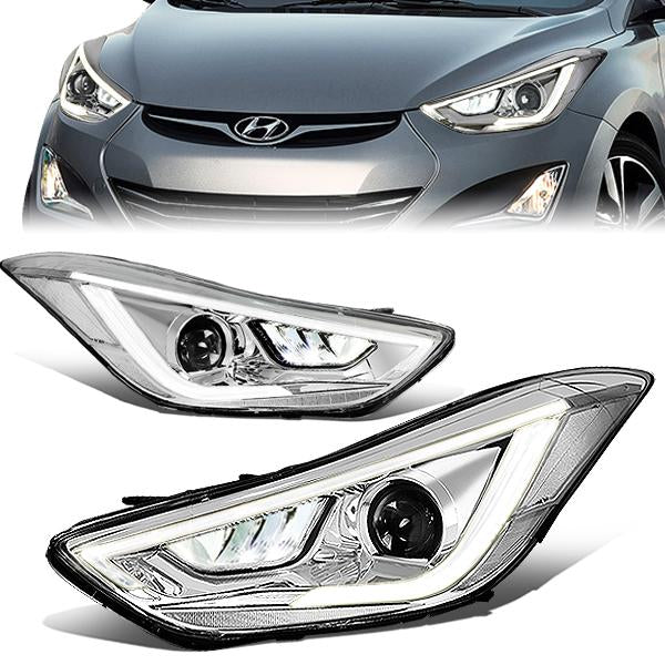 11-13 Hyundai Elantra Headlights - LED Drl - Clear Lens - Projector - Plug-n-Play - Pair