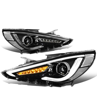 D-Motoring - Headlights - LED Turn Signal+3D DRL Bar - Clear Lens - Projector - Plug-n-Play - Pair - 11-14 Hyundai Sonata - 1