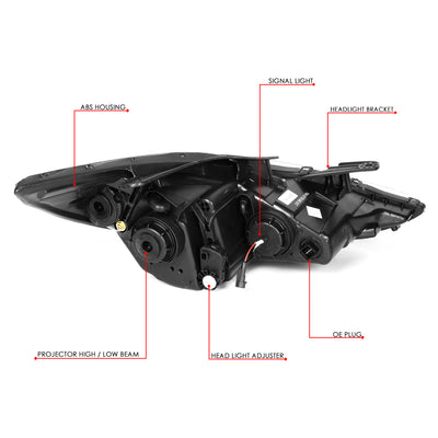 D-Motoring - Headlights - LED Turn Signal+3D DRL Bar - Clear Lens - Projector - Plug-n-Play - Pair - 11-14 Hyundai Sonata - 6
