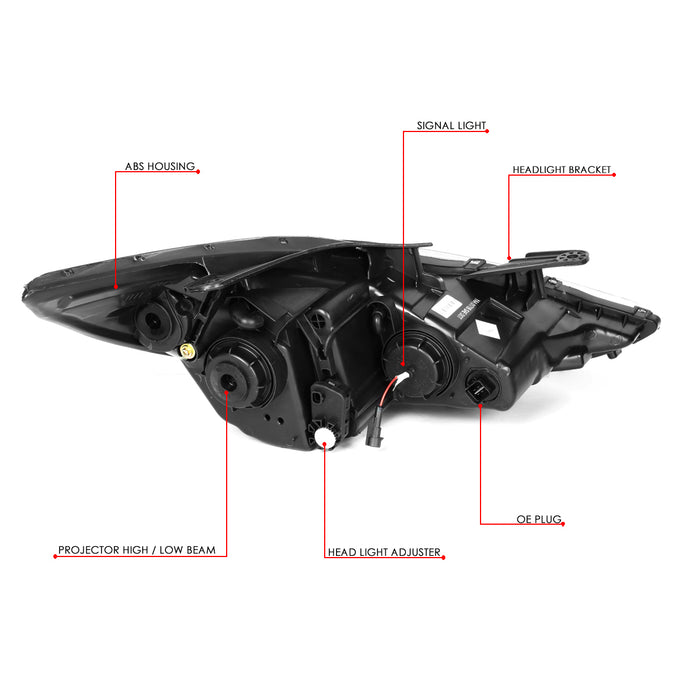 D-Motoring - Headlights - LED Turn Signal+3D DRL Bar - Clear Lens - Projector - Plug-n-Play - Pair - 11-14 Hyundai Sonata - 6