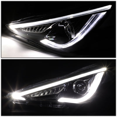 D-Motoring - Headlights - LED Turn Signal+3D DRL Bar - Clear Lens - Projector - Plug-n-Play - Pair - 11-14 Hyundai Sonata - 3