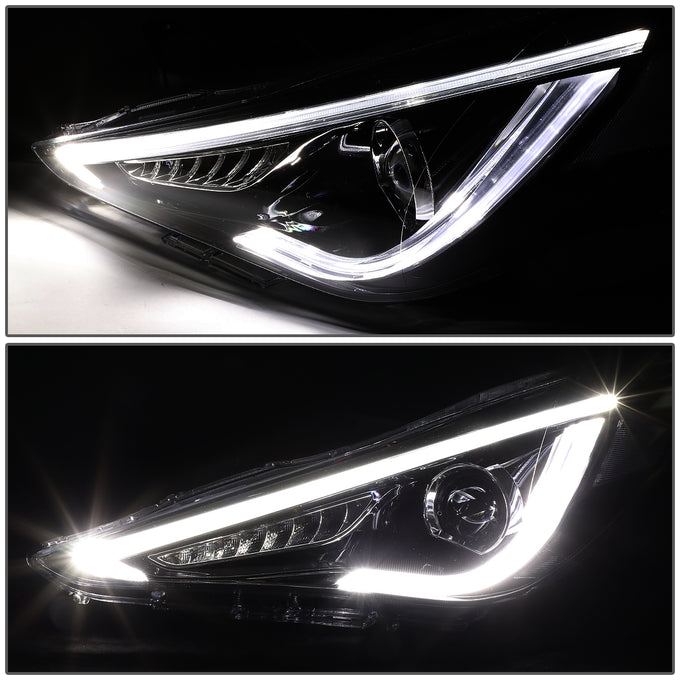 D-Motoring - Headlights - LED Turn Signal+3D DRL Bar - Clear Lens - Projector - Plug-n-Play - Pair - 11-14 Hyundai Sonata - 3