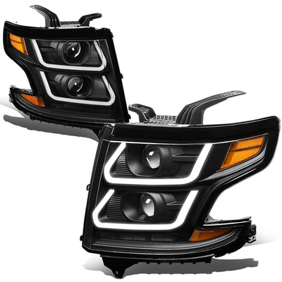15-18 Chevy Suburbban Tahoe Headlights - 3D LED DRL - Clear Lens - Amber Corner - Dual Projector - Plug-n-Play - Pair
