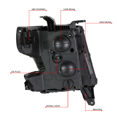 D-Motoring - 15-18 Chevy Suburbban Tahoe Headlights - 3D LED DRL - Clear Lens - Amber Corner - Dual Projector - Plug-n-Play - Pair - 6