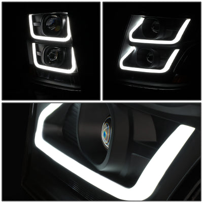 D-Motoring - 15-18 Chevy Suburbban Tahoe Headlights - 3D LED DRL - Clear Lens - Amber Corner - Dual Projector - Plug-n-Play - Pair - 3