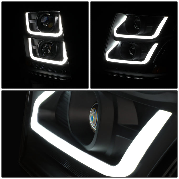 D-Motoring - 15-18 Chevy Suburbban Tahoe Headlights - 3D LED DRL - Clear Lens - Amber Corner - Dual Projector - Plug-n-Play - Pair - 3