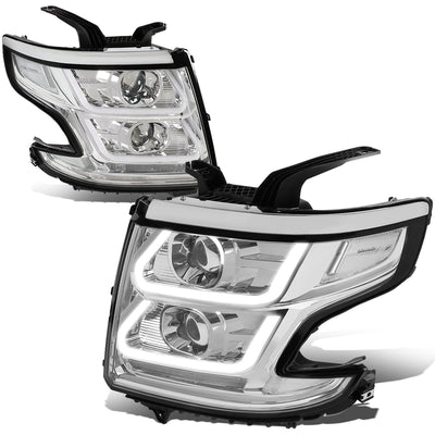 15-18 Chevy Suburbban Tahoe Headlights - LED DRL - Clear Lens - Clear Corner - Dual Projector - Plug-n-Play - Pair