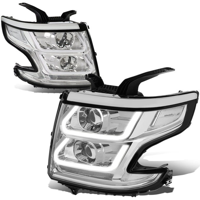 15-18 Chevy Suburbban Tahoe Headlights - LED DRL - Clear Lens - Clear Corner - Dual Projector - Plug-n-Play - Pair