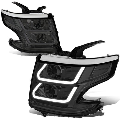 15-18 Chevy Suburbban Tahoe Headlights - LED DRL - Smoked Lens - Clear Corner - Dual Projector - Plug-n-Play - Pair