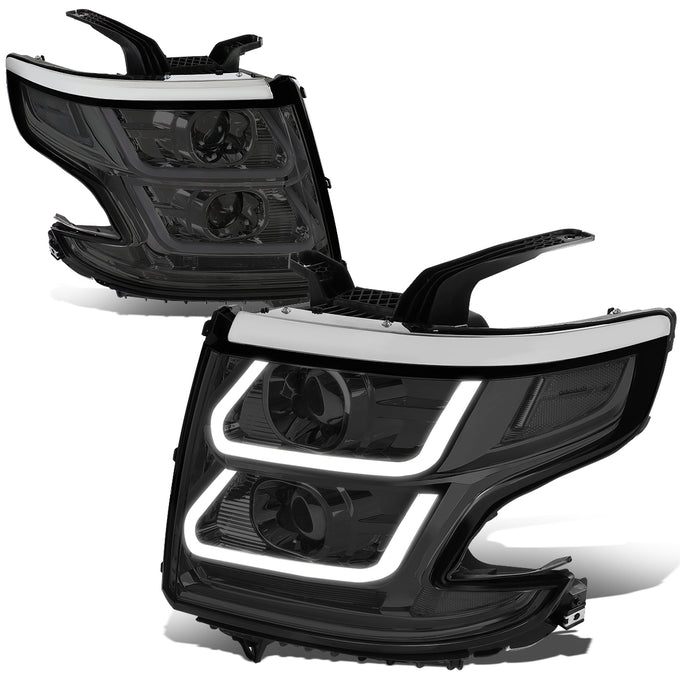 15-18 Chevy Suburbban Tahoe Headlights - LED DRL - Smoked Lens - Clear Corner - Dual Projector - Plug-n-Play - Pair