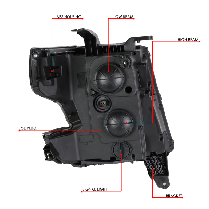 D-Motoring - 15-18 Chevy Suburbban Tahoe Headlights - LED DRL - Smoked Lens - Clear Corner - Dual Projector - Plug-n-Play - Pair - 6