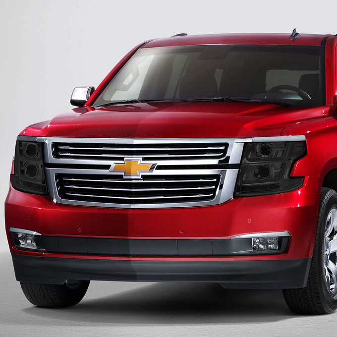 D-Motoring - 15-18 Chevy Suburbban Tahoe Headlights - LED DRL - Smoked Lens - Clear Corner - Dual Projector - Plug-n-Play - Pair - 7
