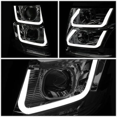 D-Motoring - 15-18 Chevy Suburbban Tahoe Headlights - LED DRL - Smoked Lens - Clear Corner - Dual Projector - Plug-n-Play - Pair - 3