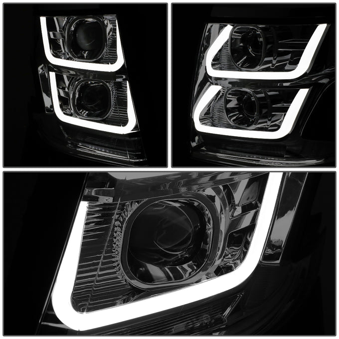 D-Motoring - 15-18 Chevy Suburbban Tahoe Headlights - LED DRL - Smoked Lens - Clear Corner - Dual Projector - Plug-n-Play - Pair - 3