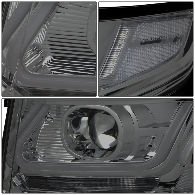 D-Motoring - 15-18 Chevy Suburbban Tahoe Headlights - LED DRL - Smoked Lens - Clear Corner - Dual Projector - Plug-n-Play - Pair - 4