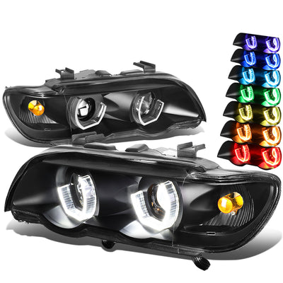 D-Motoring - Headlights - RGB Color LED U-Halo - Black Housing - Projector - Plug-n-Play - Pair - 00-03 BMW X5 - 1