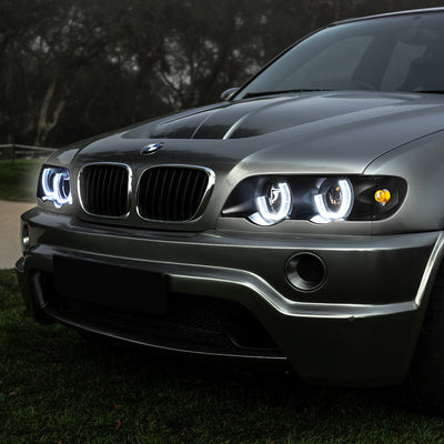 D-Motoring - Headlights - RGB Color LED U-Halo - Black Housing - Projector - Plug-n-Play - Pair - 00-03 BMW X5 - 7